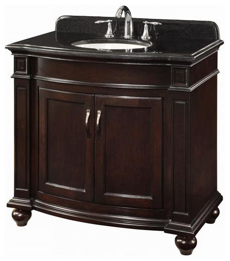 Transform your master bath or powder room into a sophisticated space with this chic vanity, crafted of birch wood and featuring an antique black finish. 36" Walnut Bathroom Vanity With Black Granite Top ...