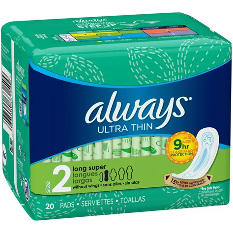 Always Ultra Thin Size 2 Long Super Pads Without Wings 20 Count