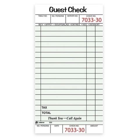 Printable Guest Check