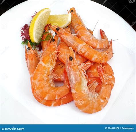 Cooked Fresh Tiger Prawns Shrimps At Buffet Stock Photo Image Of Dish