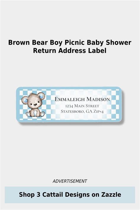 Brown Bear Boy Picnic Baby Shower Return Address Label Picnic Baby