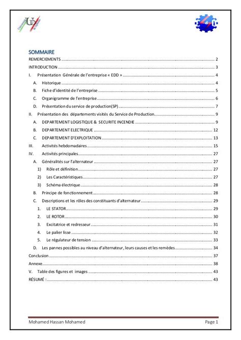 Sommaire D Un Rapport De Stage Exemple Le Meilleur Exemple Images And