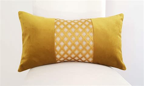 Yellow Gold Lumbar Pillow Covers With Unique Design Lumbar Etsy