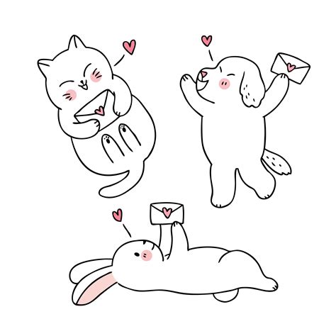 Premium Vector Cartoon Cute Valentines Day Cat And Dog And Rabbit And