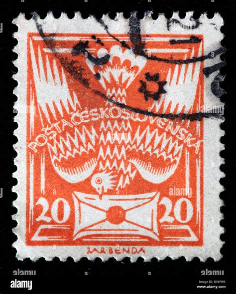 Carrier Pigeon With Letter Postage Stamp Czechoslovakia 1920 Stock
