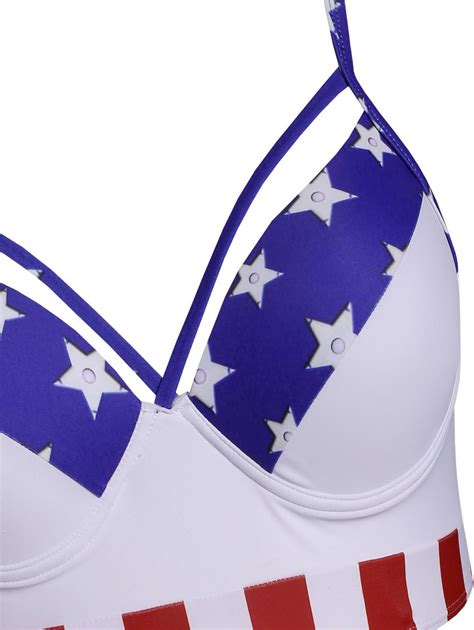 34 OFF 2021 Plus Size American Flag Print Underwire Bikini Swimwear