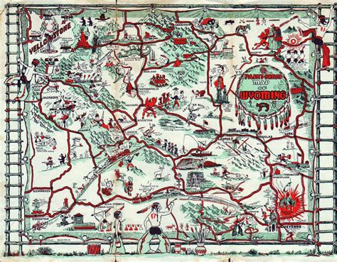 Large Illustrated Map Of The State Of Wyoming Wyoming