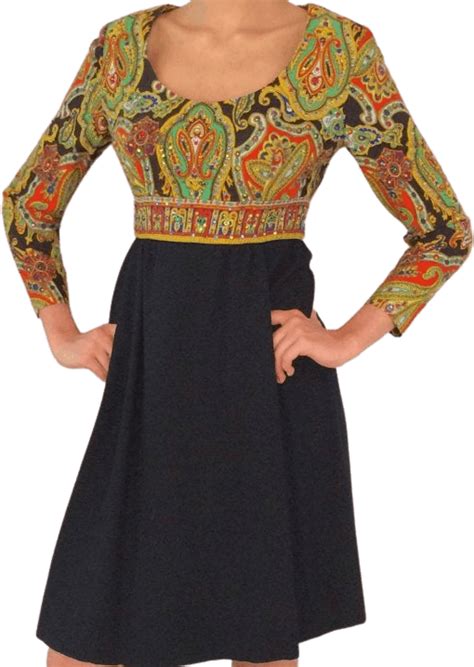 vintage 60 s black and multicolor beaded paisley long sleeve dress by victor c thrilling