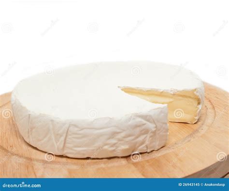 Circle Brie Cheese On Wooden Desk Isolated Stock Image Image Of