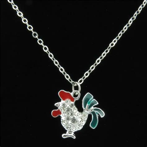 Free Shipping R2108 Dull Silver Alloy White Rhinestone Enamel Red Rooster Cock Pendant Chunky