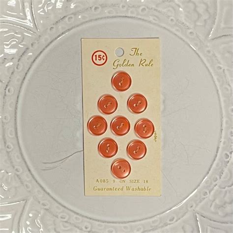 Vintage Peach Buttons On Original Card The Golden Rule Made In Japan
