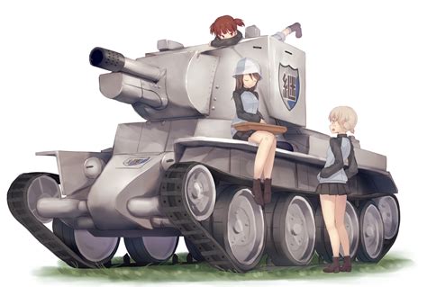 Aki Girls Und Panzer Black Hair Blonde Hair Brown Hair Combat Vehicle