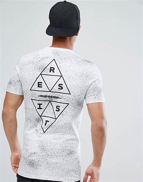 Asos Longline Muscle Fit T Shirt With Splatter And Triangle Print Asos