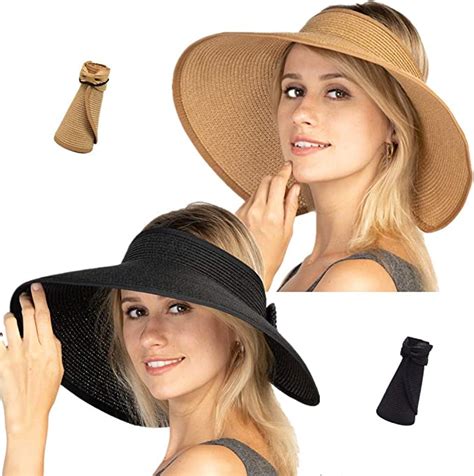 Women Sun Visors Foldable Straw Hats Summer Beach Packable Hat Floppy