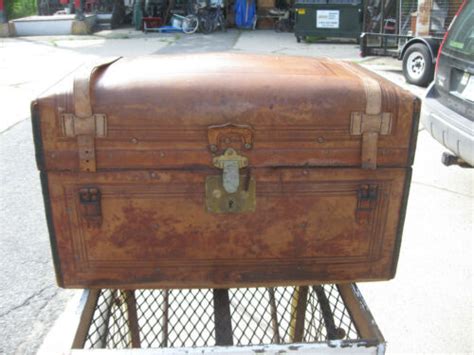 Antique Stagecoach Steamer Trunk Civil War Era 1800s Sole Leather