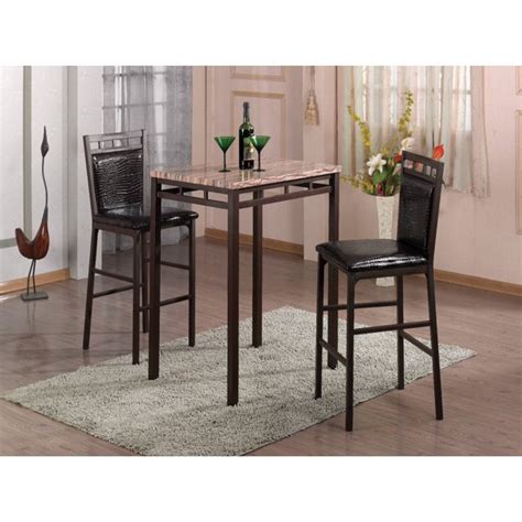 Style transitional material rubber wood/faux leather finish dark walnut chair type counter height set size set of 2 assembly. Home Source Amber 3 Piece Bistro Set with Counter Height ...
