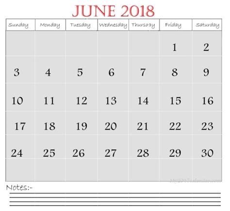 June 2018 Calendar Template To Print June Calendar Printable