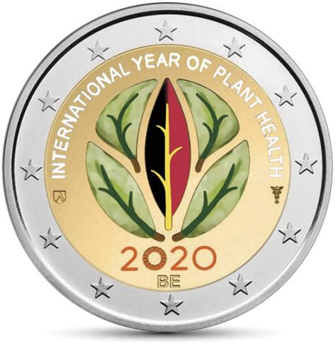 België 2 Euro 2020 Plantgezondheid Gekleurd Eurocoinhouse