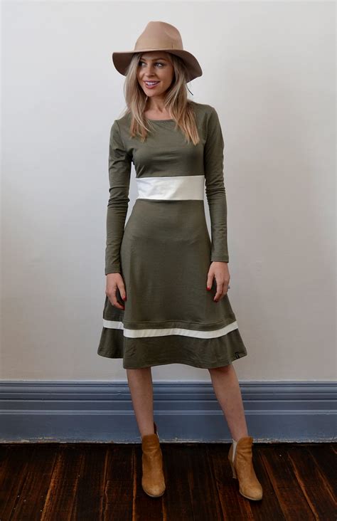 Indi Dress | Women's Long Sleeved Olive Winter Wool Dress | Smitten 