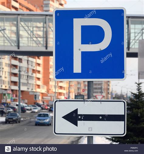 Parking Left Traffic Sign With The Letter P And The Arrows To The Left