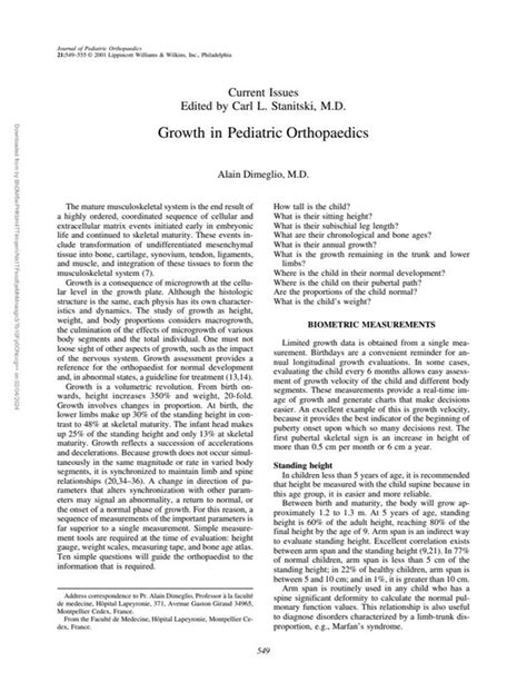 Growth In Pediatric Orthopaedics Journal Of Pediatric Orthopaedics