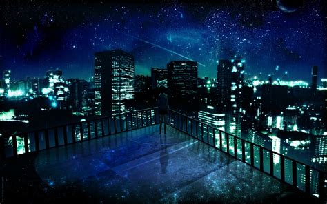 Wallpaper City Cityscape Night Architecture Anime