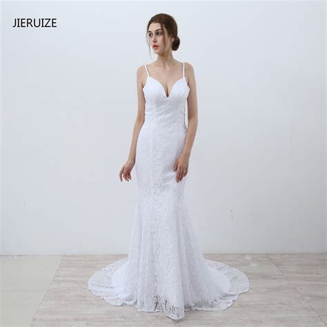 Jieruize White Lace Mermaid Wedding Dresses 2019 Spaghetti Straps