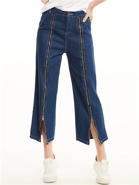 2018 Woman Denim Wide Leg Pants Top Brand Zipper Stretch Jeans High