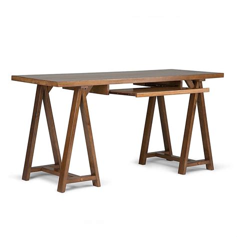 Simpli Home Sawhorse 60 Desk In Saddle Brown With Its Rustic Trestle