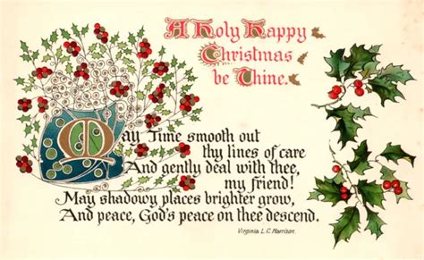 Vintage Christmas Be Thine Poem Holly Blue Border Fancy Text Postcard