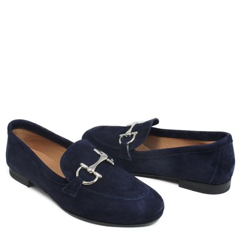 Loafers In Blue Suede Leather For Woman Made In Italy
