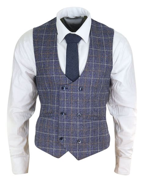 Wholesale Prices Double Breasted Vest Tweed Waistcoat Men Retro Vintage