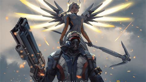 2048x1152 Mercy And Soldier 76 Overwatch Artwork 2048x1152 Resolution