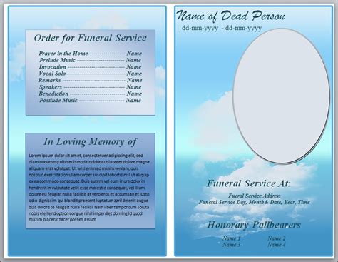 Free Blue Cloud Funeral Program Template For Word By Sammbither On