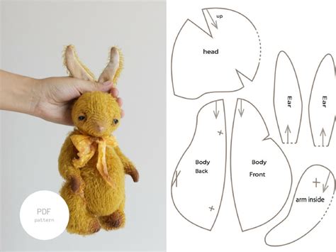 Pdf Sewing Pattern And Tutorial Mohair Rabbit 9 Inches Stuffed 23a
