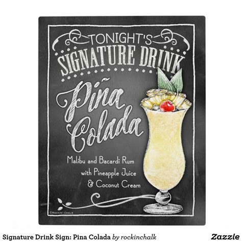 Signature Drink Sign Pina Colada Plaque Drink Signs Bar Signs