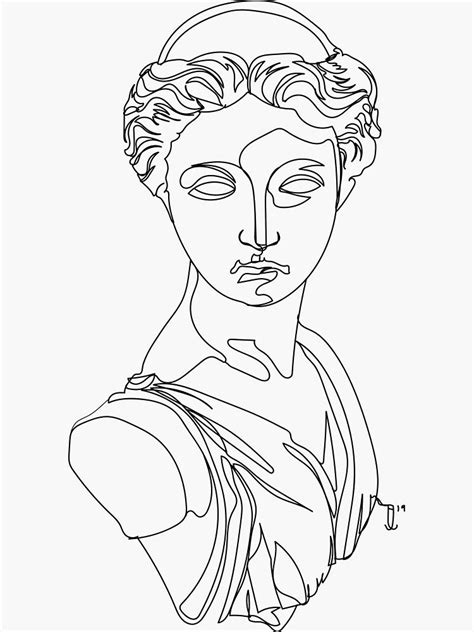 Artemis 2 Greek Statue One Line Drawing Sticker By Jordan Eastwood