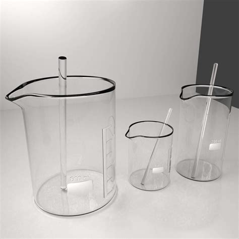 150ml 250ml And 800ml Empty Glass Beaker With Rod 3d Model By Unos