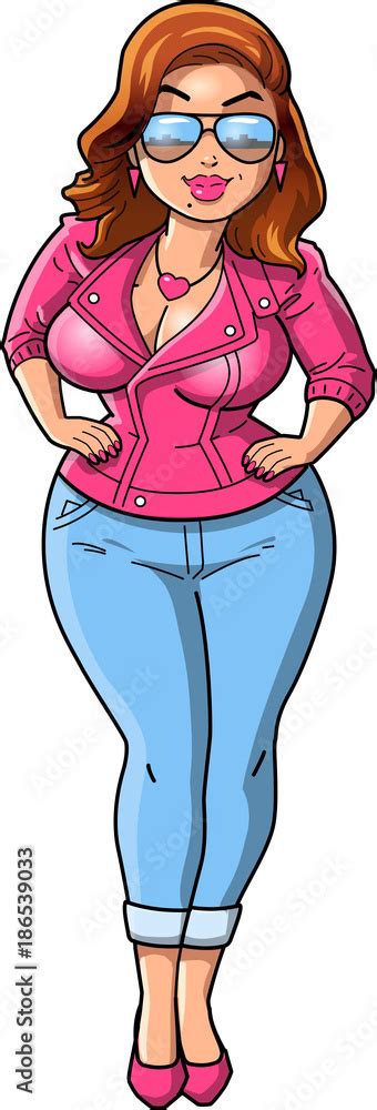 Sexy Curvy Bbw Woman Cartoon Pink Leather Jacket Clipart Stock Illustration Adobe Stock