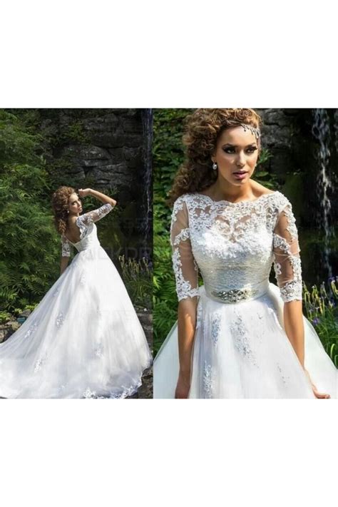 Wedding flowers are an excellent way to show your style and put some distinctive touches on your wedding ceremony and reception décor. Bateau Neckline Half Sleeves Lace Wedding Dresses Bridal ...