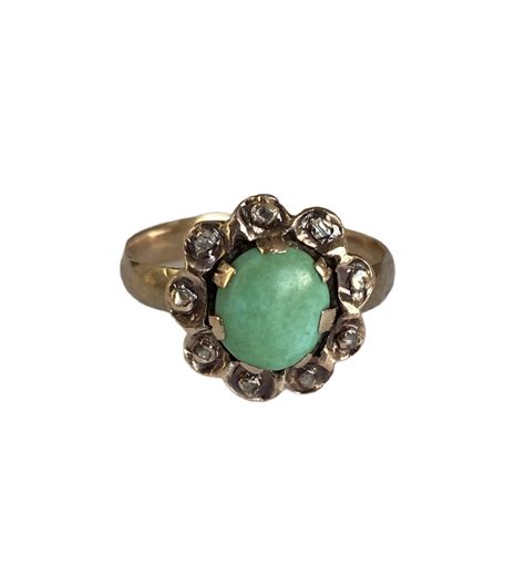 Antique Turquoise And Rose Cut Diamond Ring 10ct Gold Anadej Art