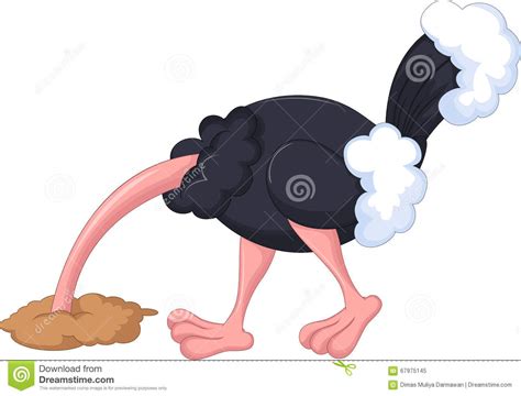 Ostrich Cartoon Has Buried A Head In Sand Stock