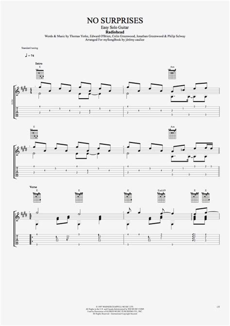 No Surprises By Radiohead Easy Solo Guitar Guitar Pro Tab