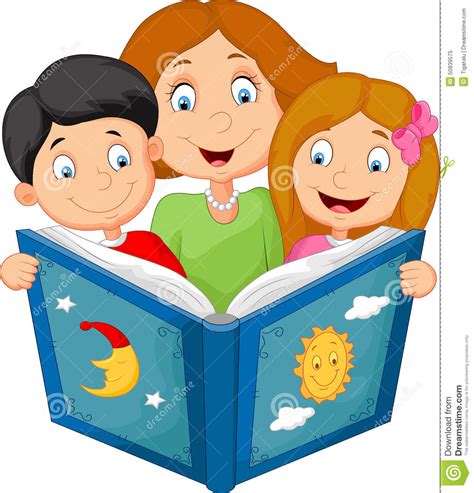 Cartoon Mother Reading With His Children Stock Vector