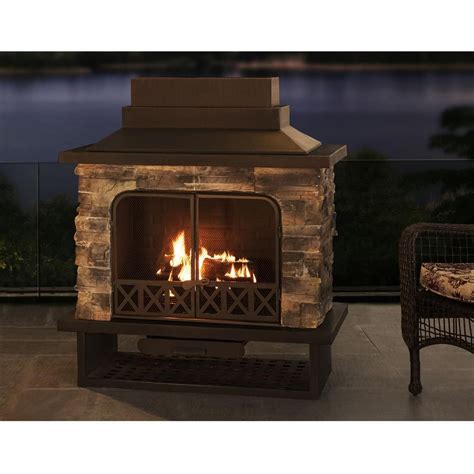 Sunjoy Farmington 42 In X 24 In Steel Faux Stone Outdoor Fireplace L