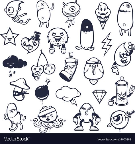 Doodle Graffiti Monsters Set Royalty Free Vector Image