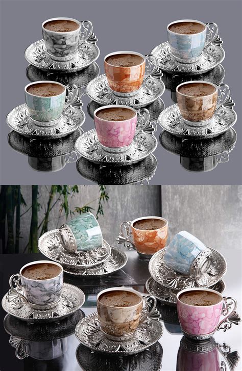 Sale Luxury Porcelain Turkish Coffee Cups Set Of 6 And Saucers 4 Oz