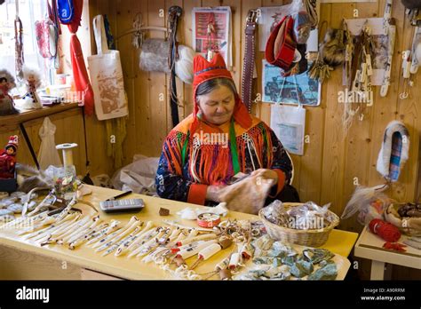 Saami Crafts Being Handmade At Honningsvag Norway Stock Photo Alamy