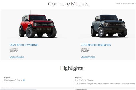 Compare Models Link Bronco6g 2021 Ford Bronco And Bronco Raptor