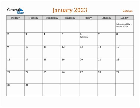 Free January 2023 Vatican Calendar